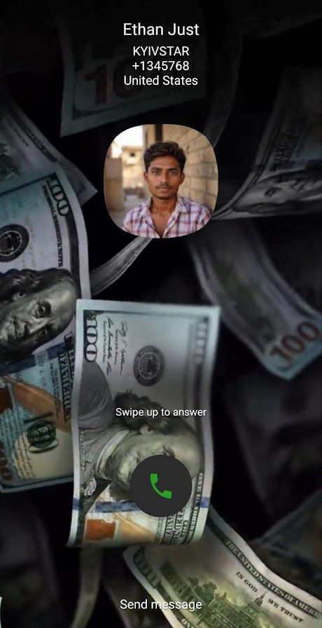 Incoming call with swipe-up to answer