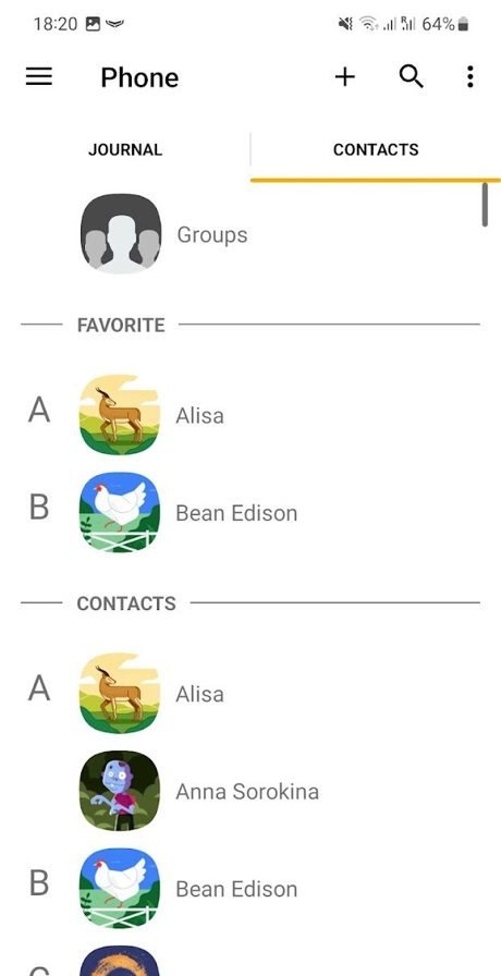 Contact list in the light theme